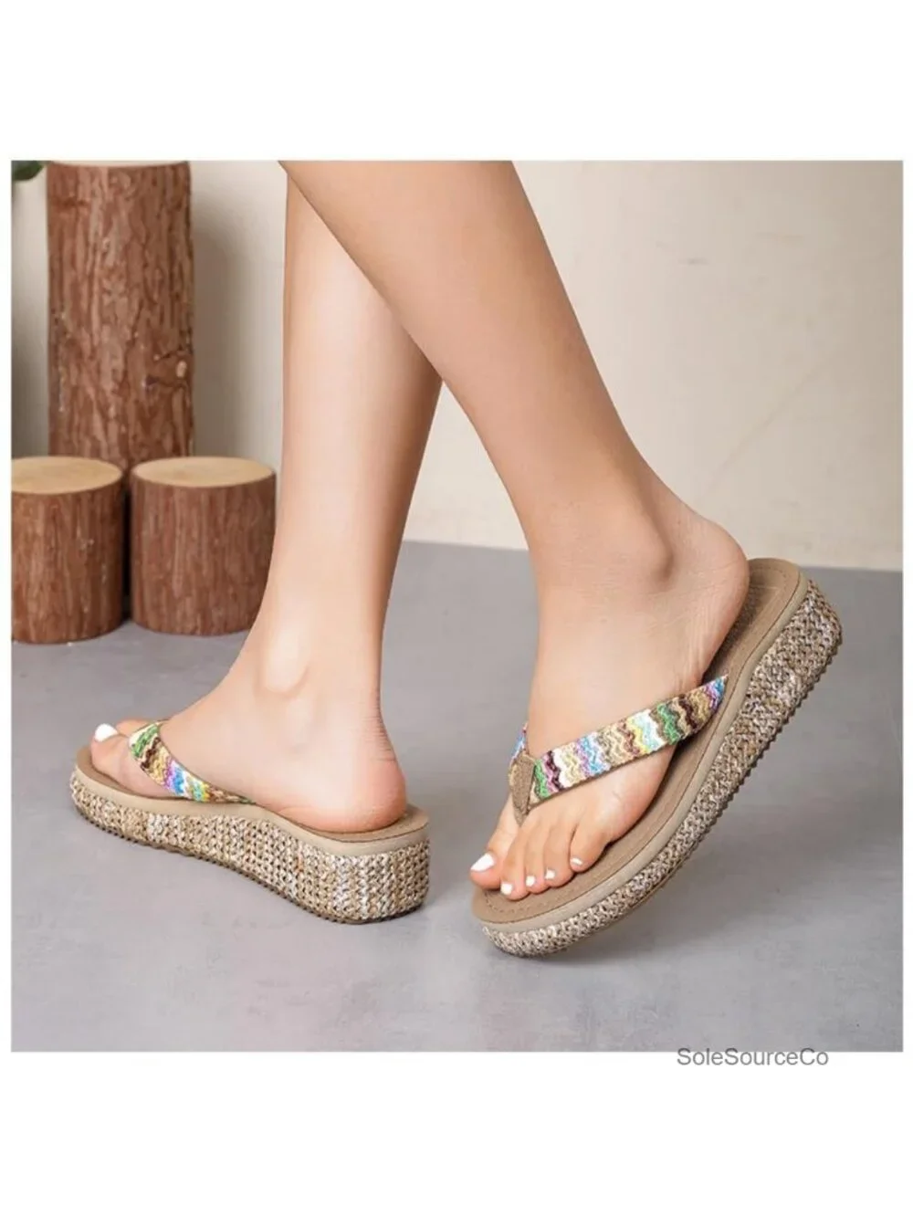 Women's Platform Wedge Flip Flops Bohemian Faux Suede Sandals